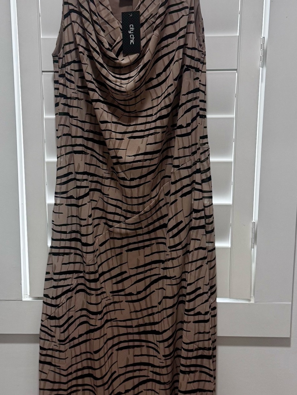 City Chic Maxi Elia Dress US 16 Neutral Animal Print Cowl Neck NWT